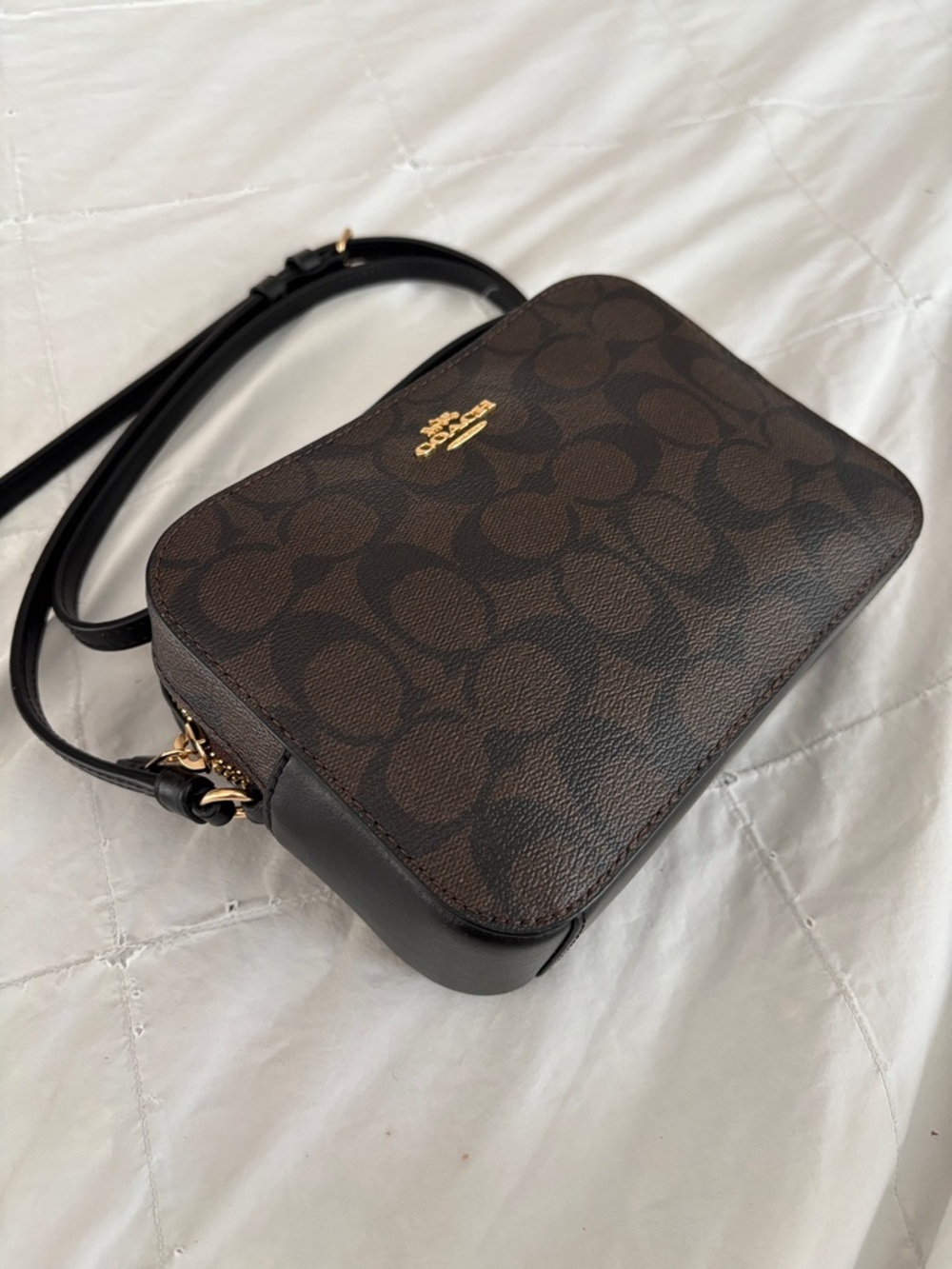 Coach Signature Brown and Black Crossbody Camera Bag